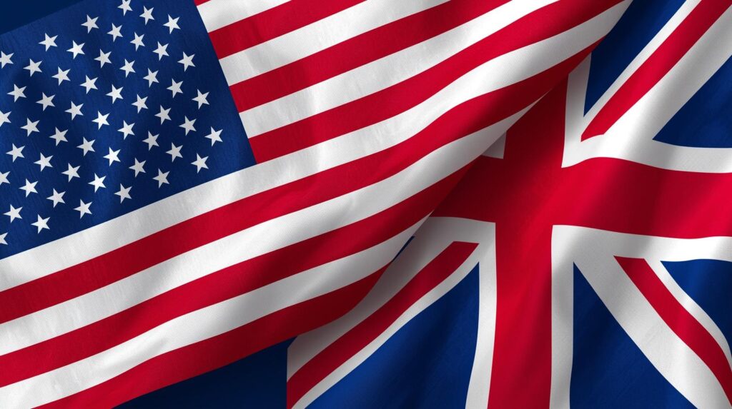 image for a flyer featuring American flag and British flag