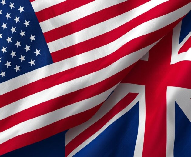 image for a flyer featuring American flag and British flag